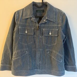 LRL Lauren Jeans Co. Blue White Stripe Denim Jacket Size M